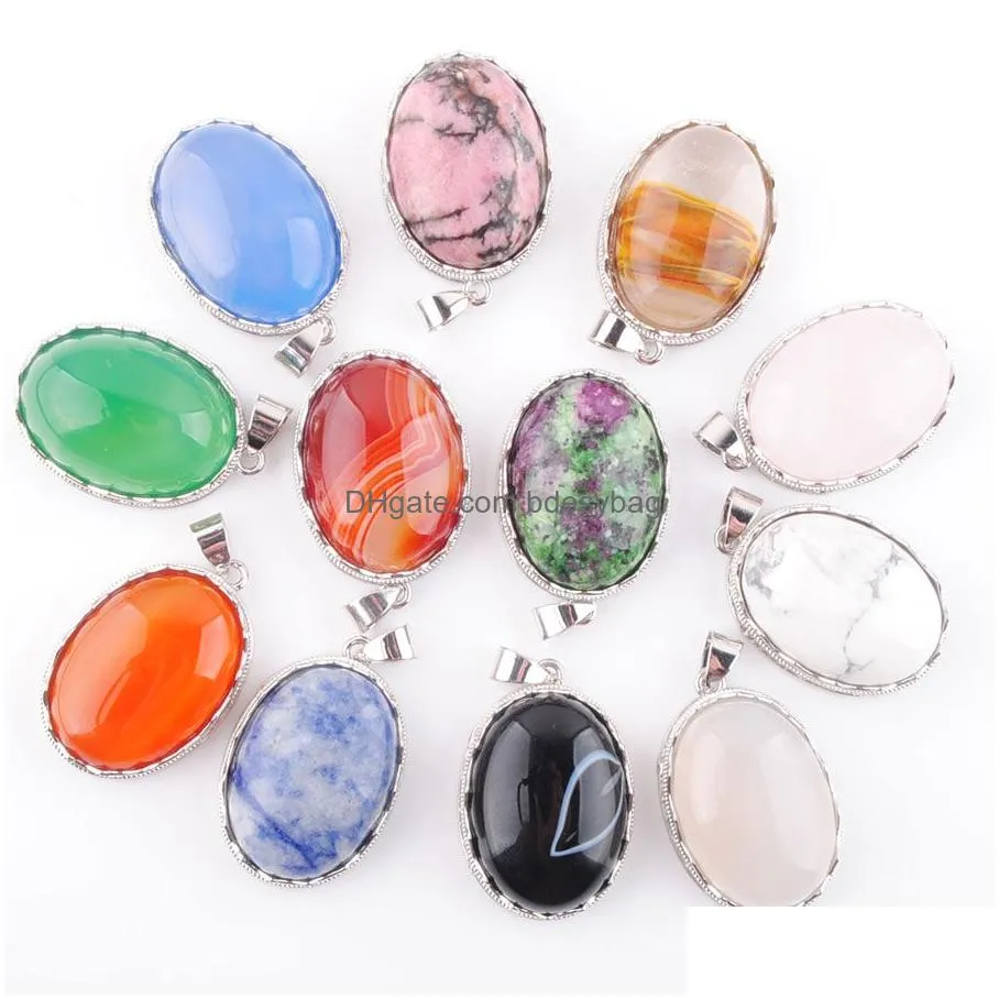 lovely pendulum dangle pendant natural stone egg shape bead agates rose quartzs rhodonite turquoises for women jewelry gift bn376