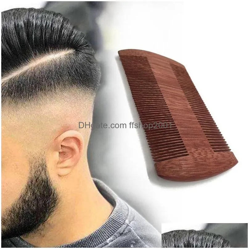natural sandalwood double sided beard brush party favor portable wood close tooth comb household hair combs 3 colors