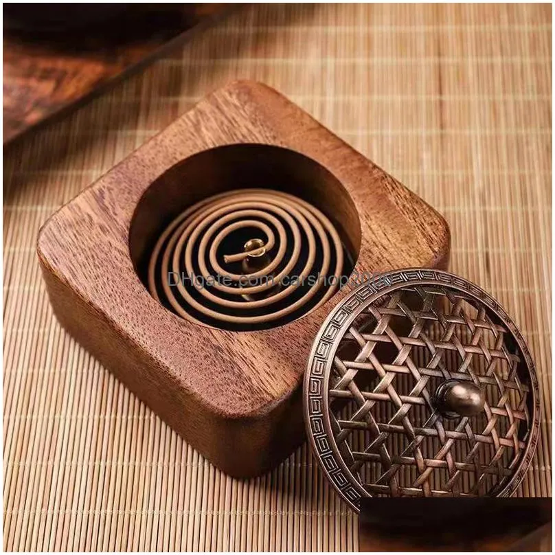 walnut fragrance lamps square wood incense stick holder home indoor hollow censer