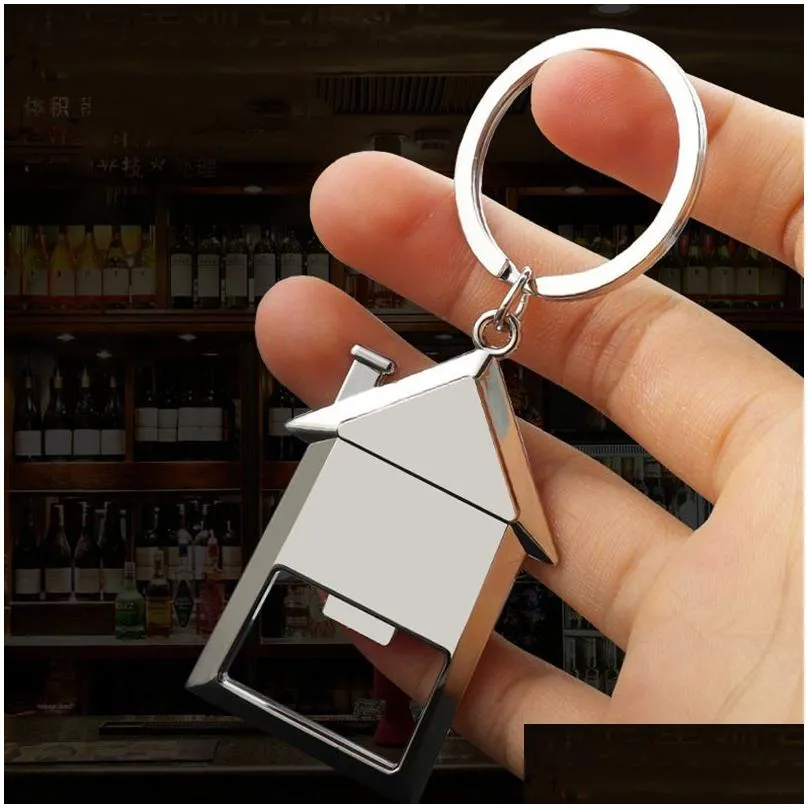 creative house keychain pendant real estate bottle opener keychains promotion gift keyring