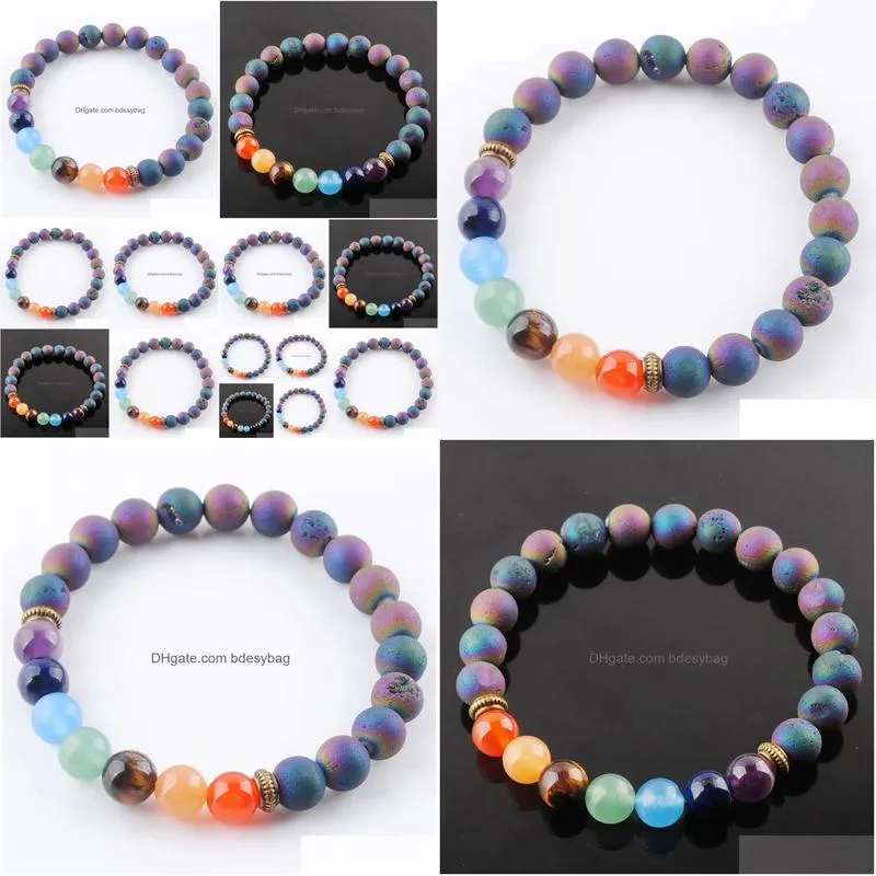 7 chakra colorful mineral beads beaded strands natural gem stone rosary yoga mala bead meditation men women jewelry k3326