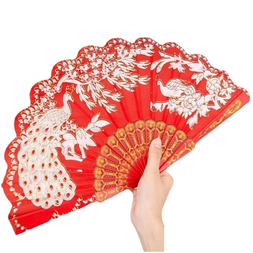 chinese style folding fans classical crafts festival performance dance fan fashion peacock fan 42x23cm