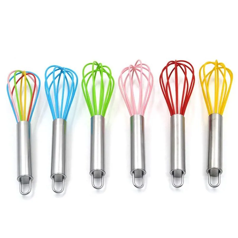 stainless steel handle egg beater whisk baking tools manual silicone cream butter eggs tool dough mixer kitchen supplies