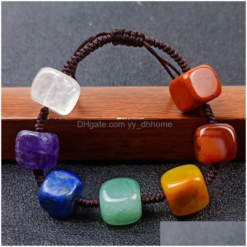 natural crystal stone bracelet strands square agate 7 chakra stones hand woven bracelets reiki healing yoga power gem