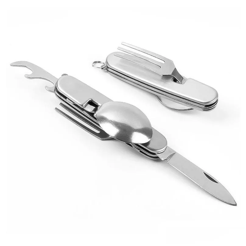 outdoor multifunctional folding tableware cutlery detachable spoon table knife fork bottle opener portable camping dinnerware