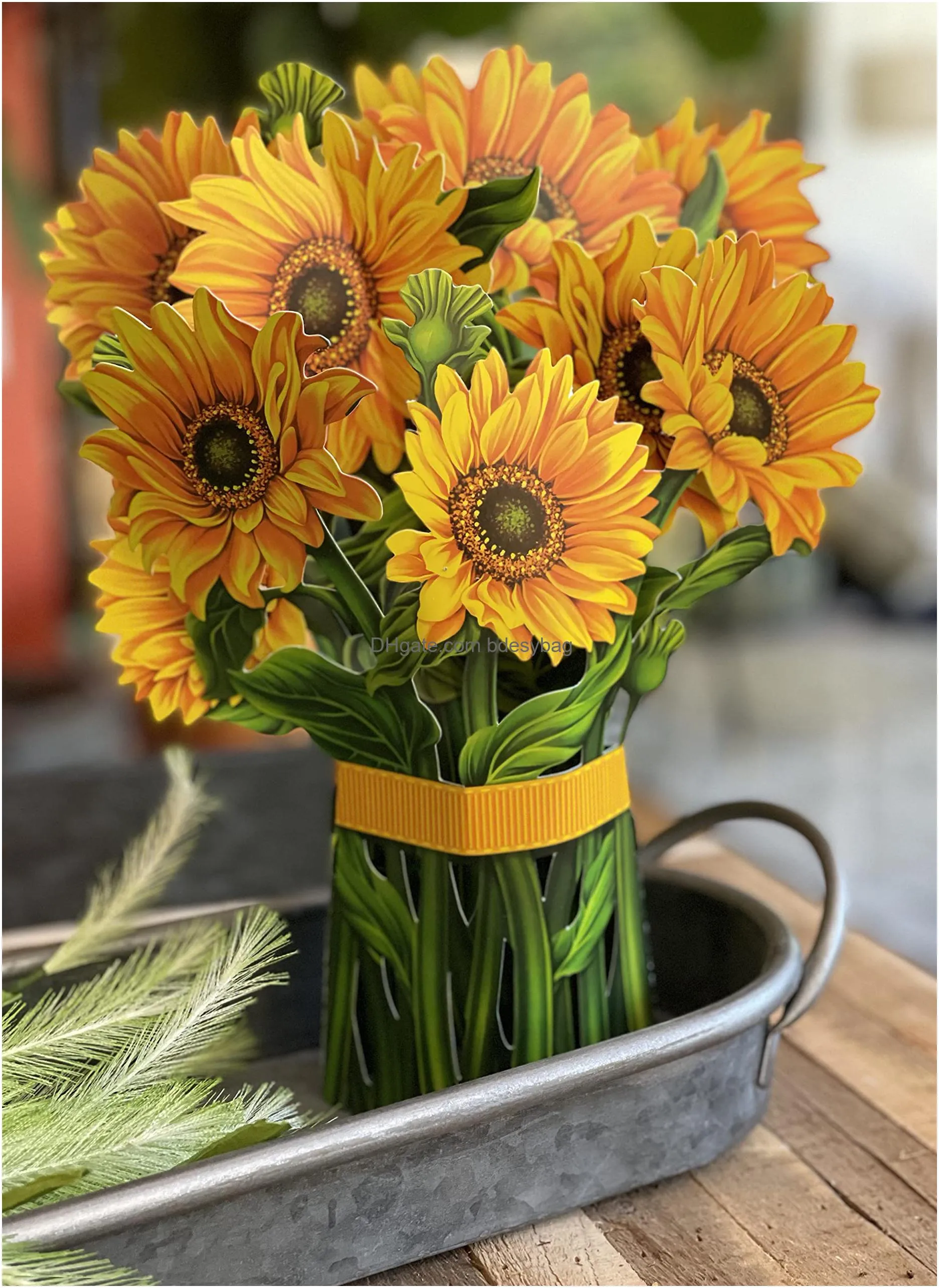  up cards sunflowers 12 inch life sized forever flower bouquet 3d popup greeting cards with note card and envelope