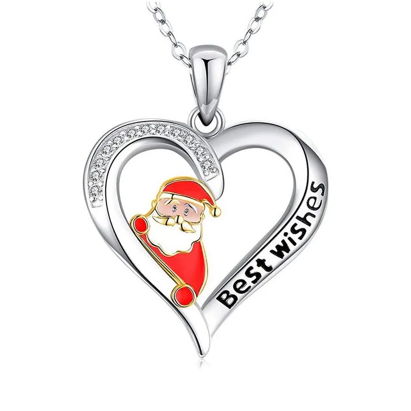 diamond christmas necklace cartoon heart pendant necklaces ladies party exquisite decoration ornament creative gift