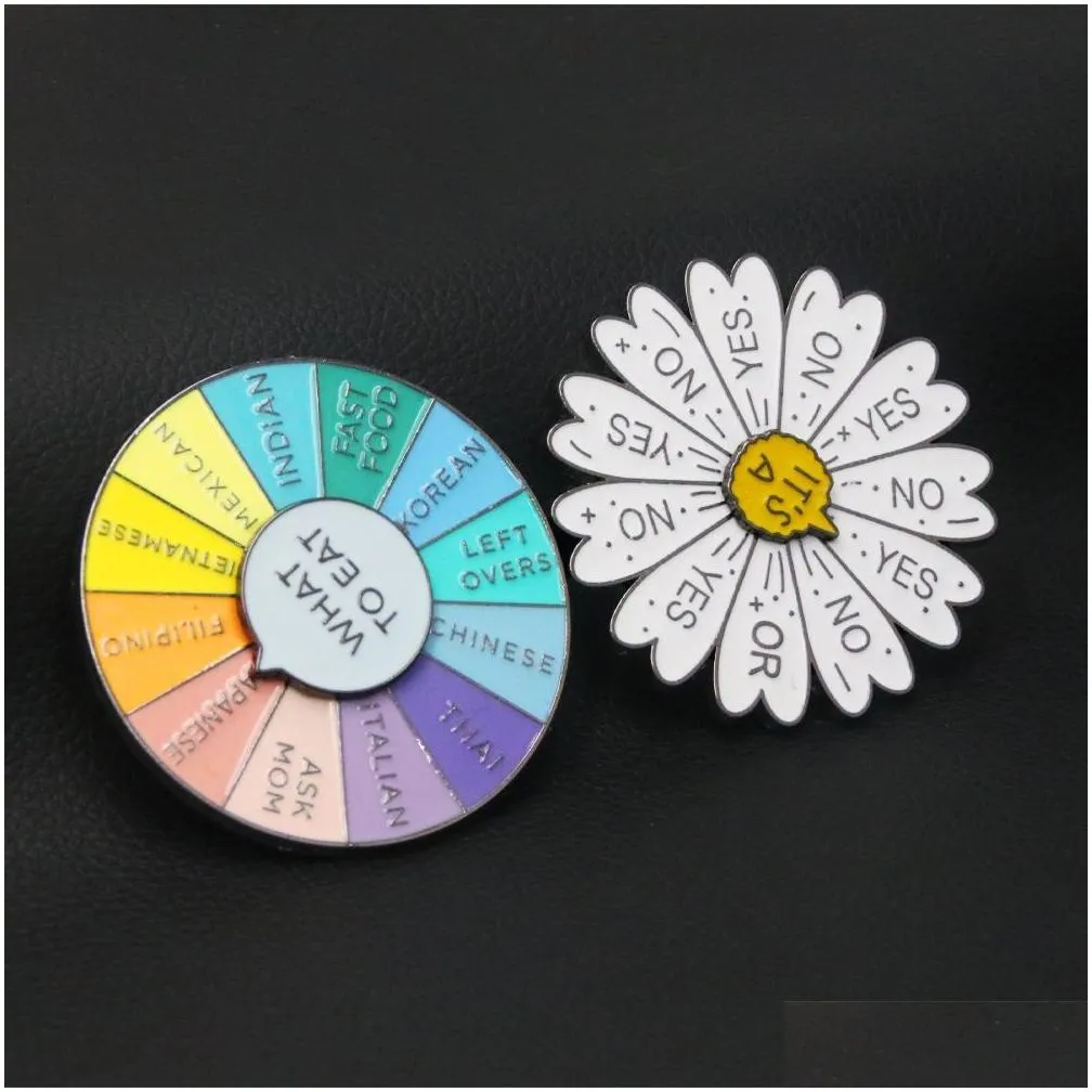 creative roulette brooch can rotate personality daisy badge yes no lovely gift supplies