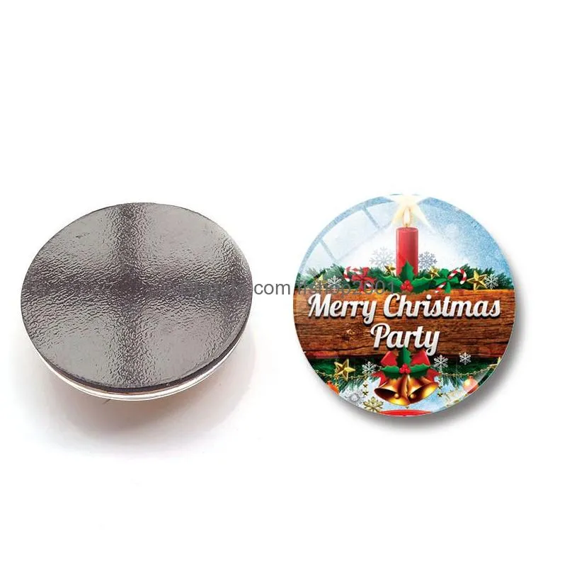 creative cartoon christmas refrigerator magnet 30mm party decoration glass magnetic sticker 12 styles