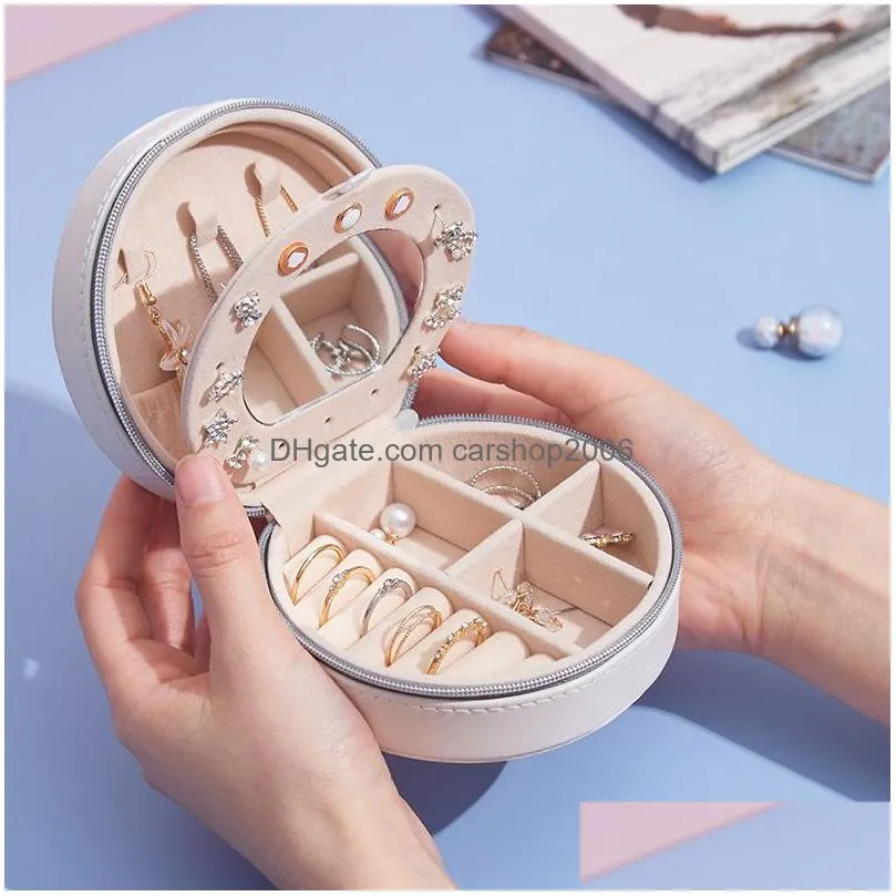 pu leather portable jewelry box multifunctional storage boxes with mirror desktop decoration