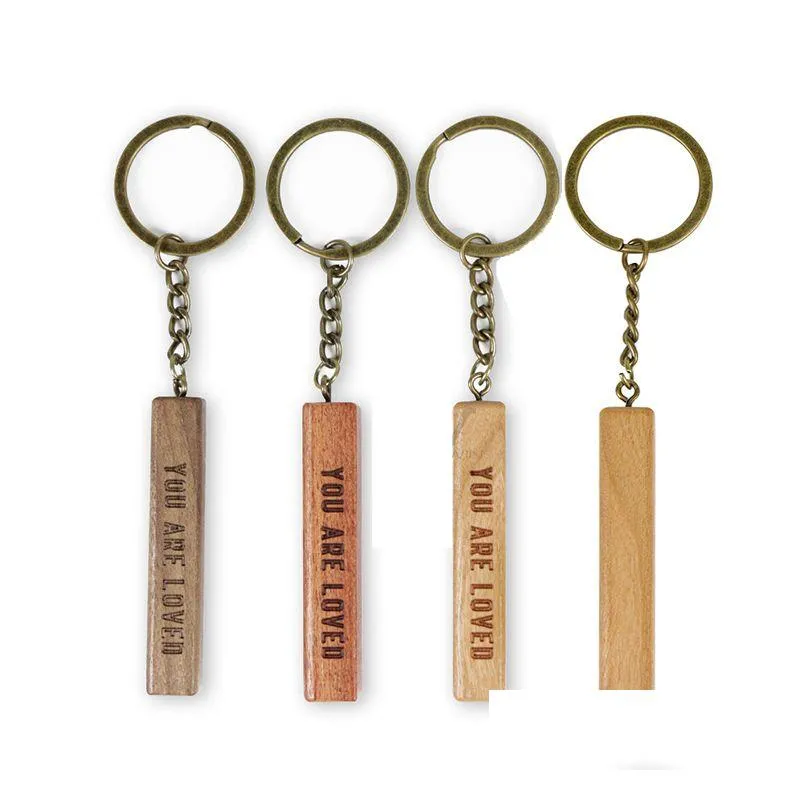 diy wooden keychain pendant rectangular beech blank keychains key chain personalized thanksgiving valentines day gift keyring