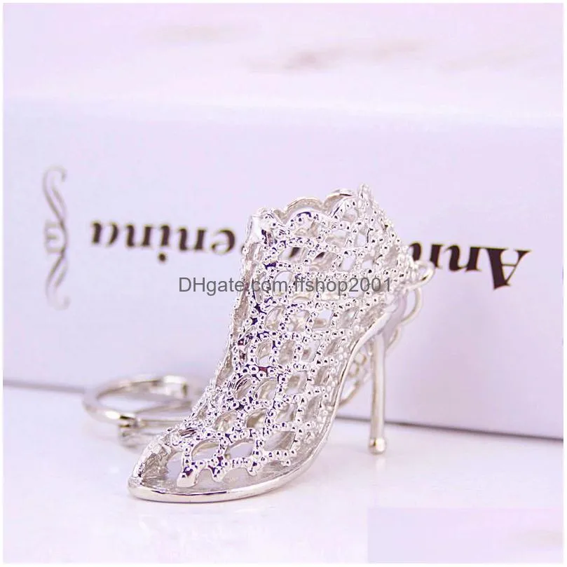 crystal hollow highheeled shoes keychain metal car keychains womens bag accessories key chain