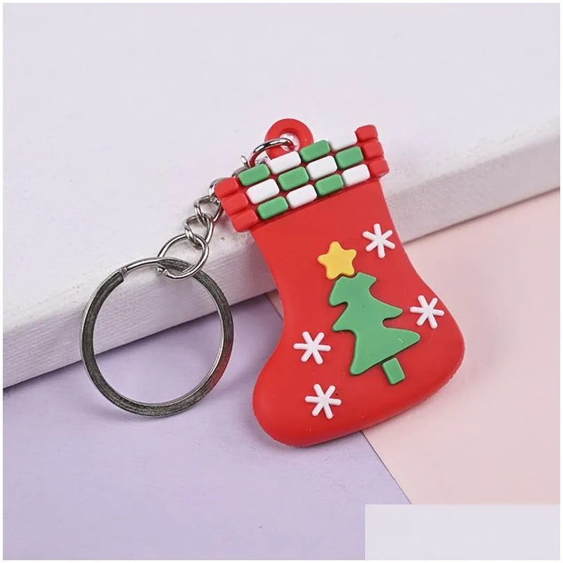 pvc cartoon keychain snowman elk keyring xmas gift key chain christmas keychains pendant