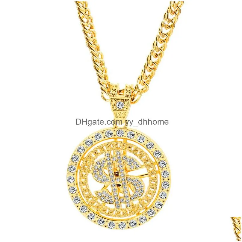 creative dollar necklace personalized diamond studded dollar rotating metal pendant necklaces hip hop jewelry accessories