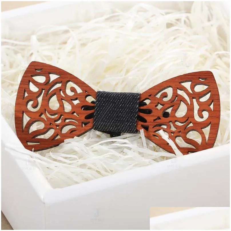 vintage bow ties red rosewood manual hollow out bowknot for gentleman wedding wooden bowtie creativity accessories 9 styles