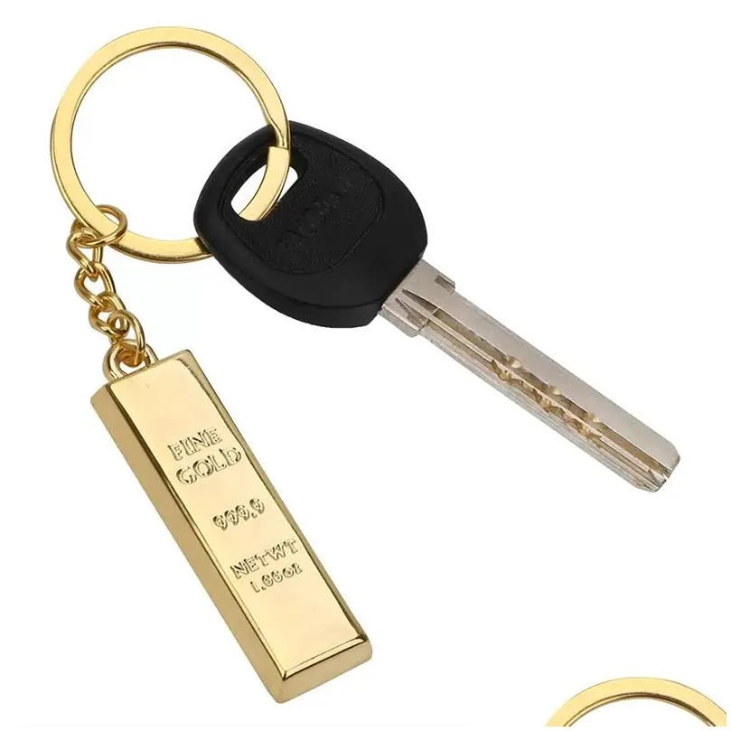 gold bar keychain pendant metal keychains keyring car key chain creative christmas gift