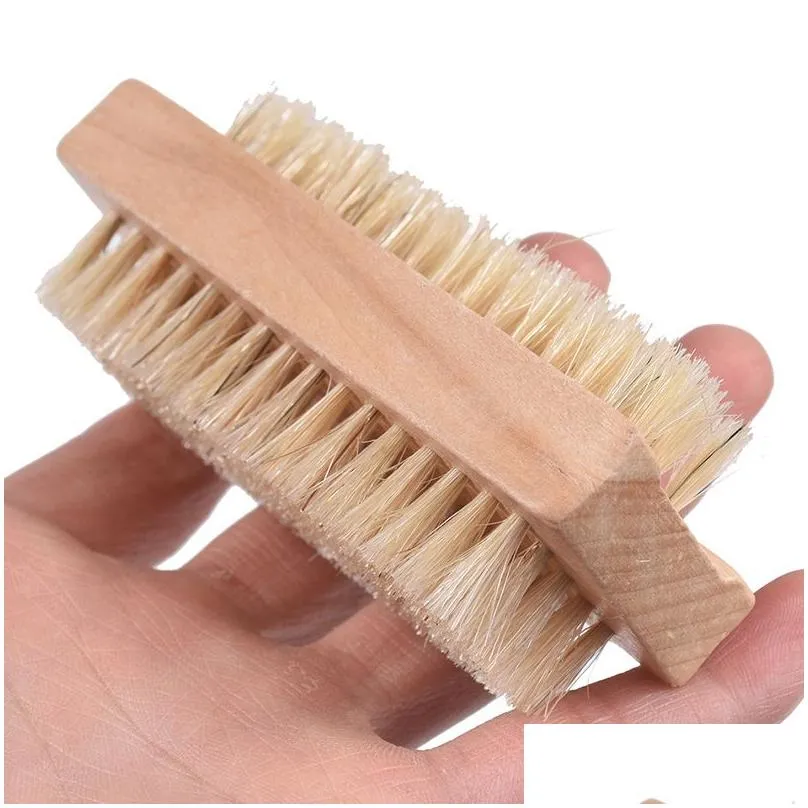 double sided natural wood cleaning brush bristle bath brushes portable household massage nail tools