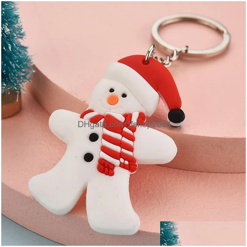 xmas gift cartoon keychains snowman santa claus pvc christmas keychain pendant keyring