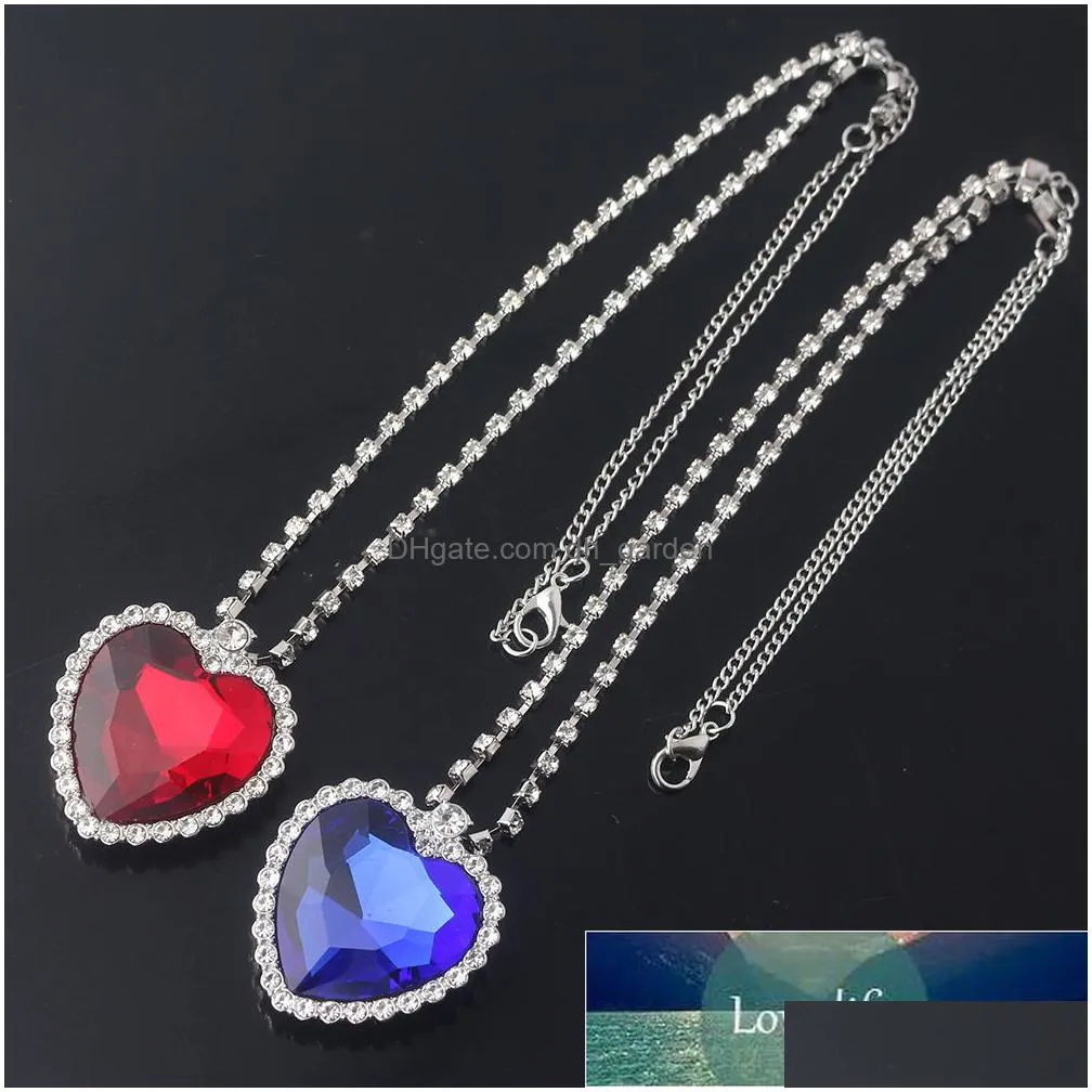 fashion film titanic heart of the ocean necklace sea heart with blue and red crystal chain for best women party jewelry gift factory price expert design quality
