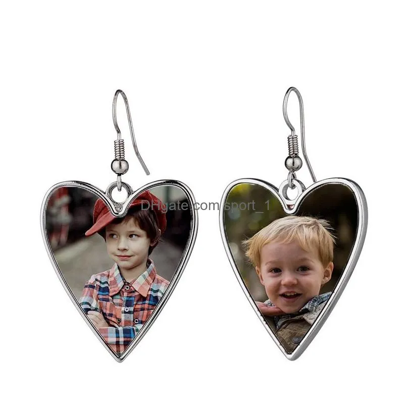 ladies sublimation blank pendant earrings chandelier creative heart shaped water drop metal heat transfer earring diy jewelry