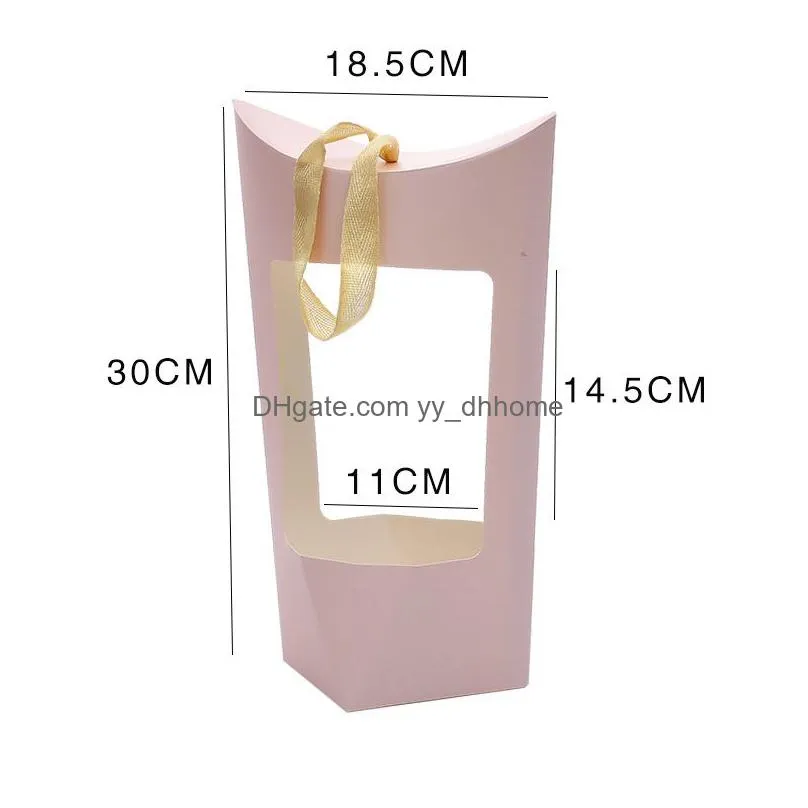 portable kraft paper bags gift wrap rose flower box with handle waterproof bouquet florist packing valentines day party gifts empty