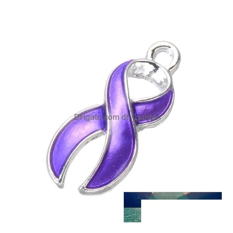 10pcs/lot silver plated enamel hope ribbon cancer charms pendants for jewelry making diy handmade craft accessories 19x6mm factory price expert design