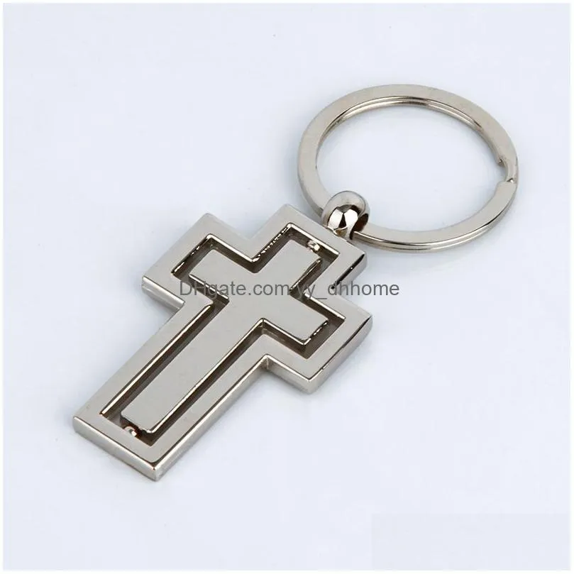 cross keychains double sided rotating metal keychain key chain fashion accessories keyring customized logo