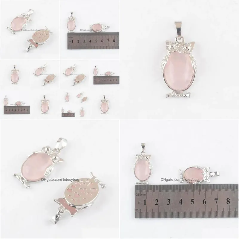 natural stone rose quartz tiny owl pendants reiki lucky animal cute charm jewelry for women man gift n4672