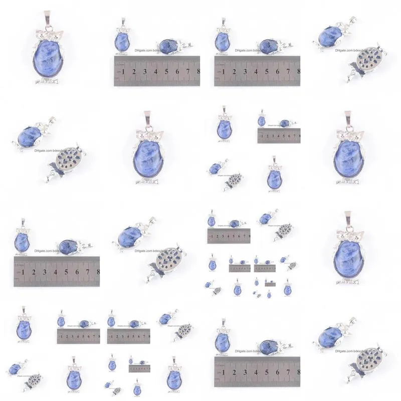 natural stone sodalite tiny owl pendants reiki lucky animal cute charm jewelry for women man gift n4668