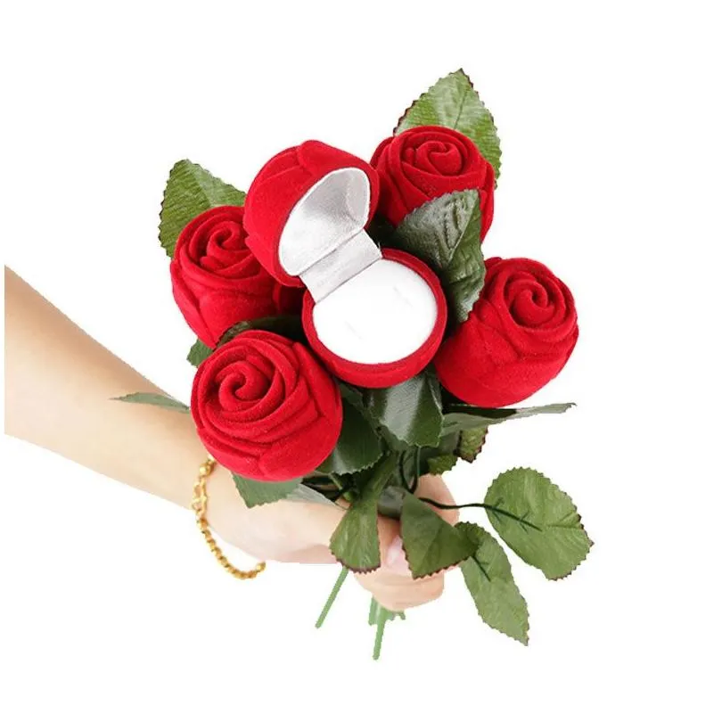 red rose shaped jewelry cases decorative flowers display packaging gift boxes for necklace earrings ring bracelet valentines day