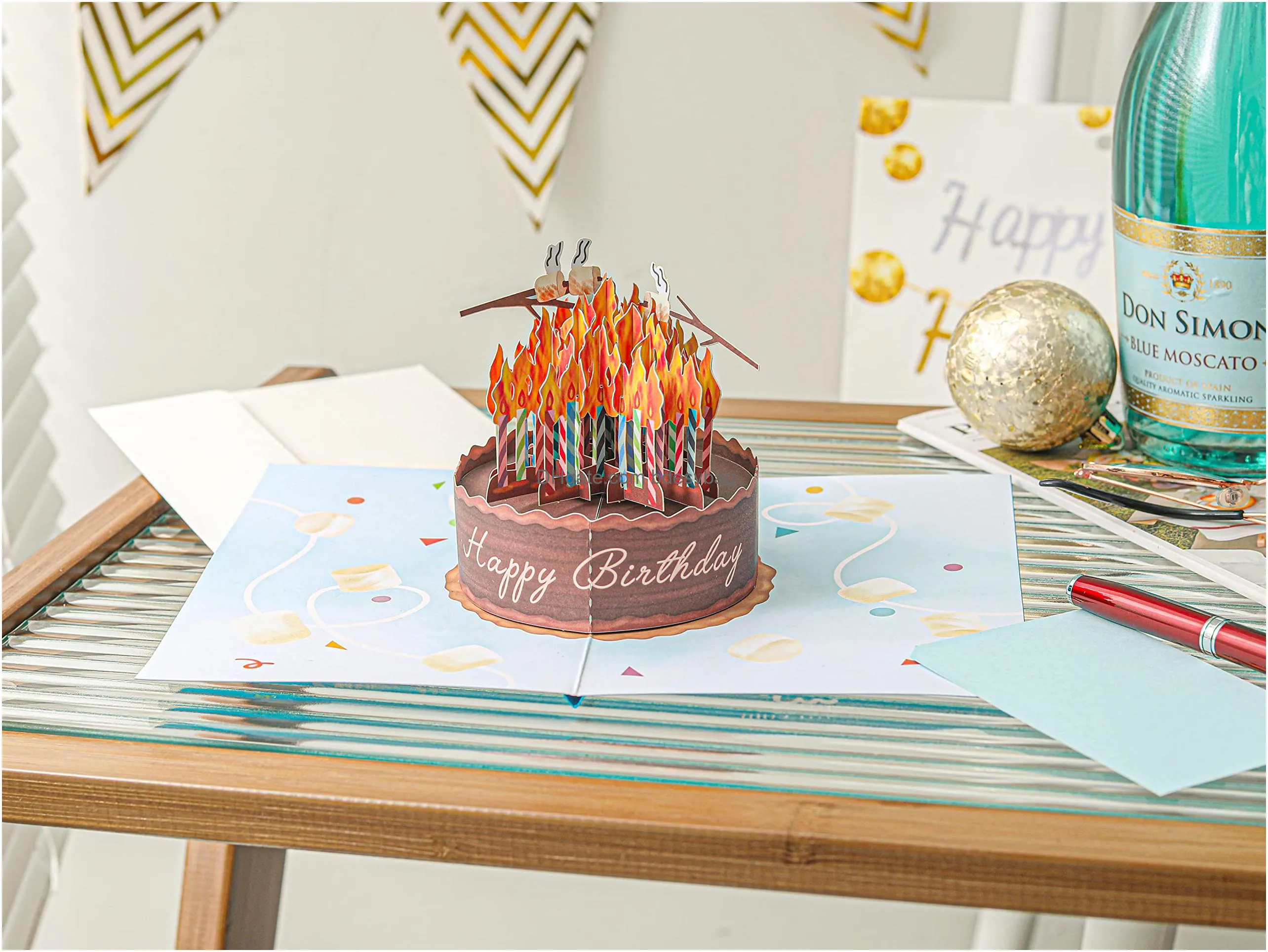 birthday cake on fire funny birthday card 3d greeting  up birthday card happy birthday card for men women her him husband wife with message note envelop size 7 x 5 inch