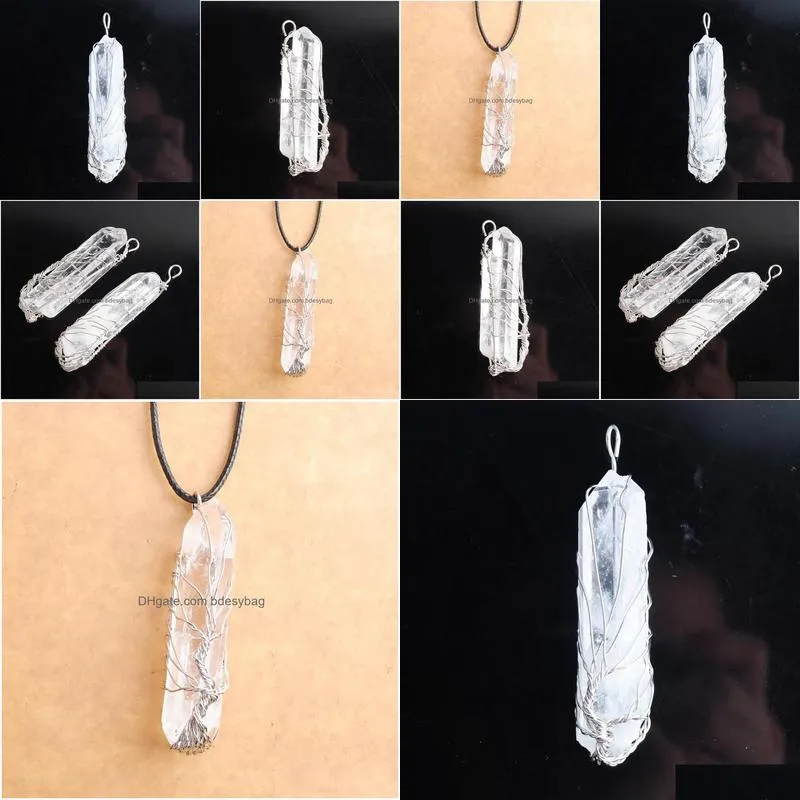 natural white crystal pillar pendants handmade white k silvers wire wrapped tree of life for necklace jewelry n3751