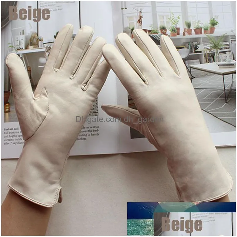 leather sheepskin gloves womens autumn warm fleece lining color fashion thin outdoor activities electric bike riding driving factory price expert design