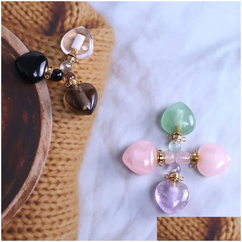 2cm natural crystal stone perfume bottle pendant pink crystal essential oil bottles necklace fashion accessories without chain