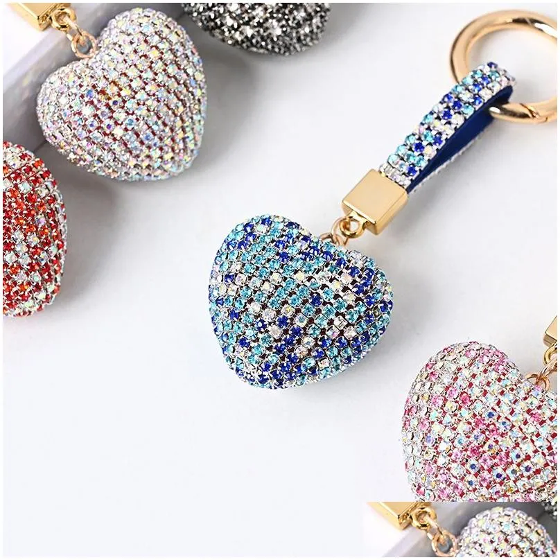 diamond heart keychains peach heart rhinestone keychain ladies bag pendant festive fashion accessories keyring