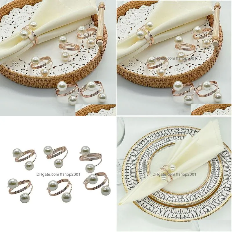 rose gold pearls napkin rings wedding napkin buckle christmas party table decorations ornaments