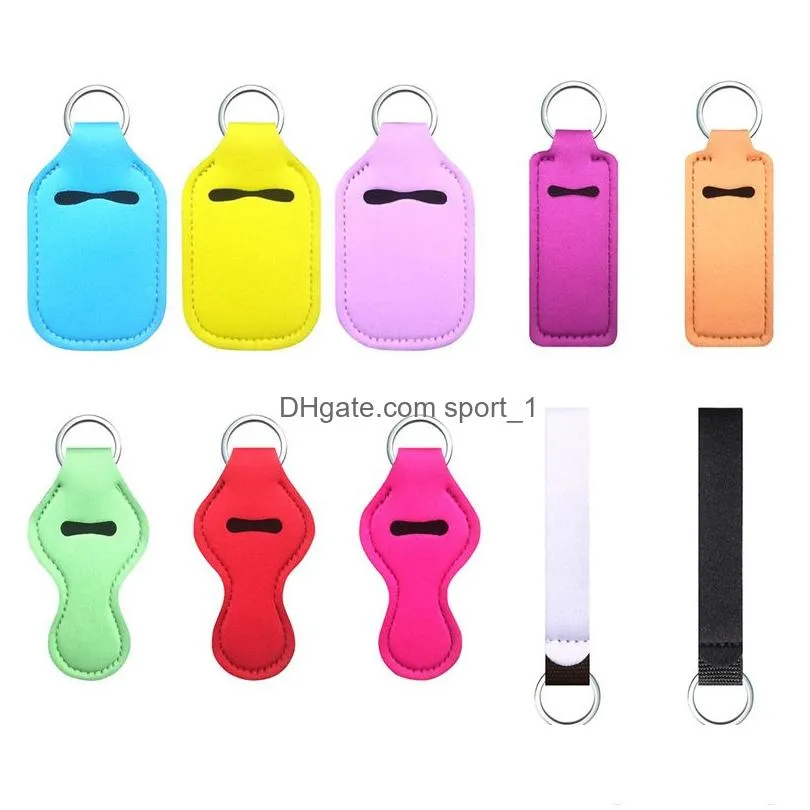 neoprene hand sanitizer bottle cover keychains candy color wristband keychain portable lipstick cover