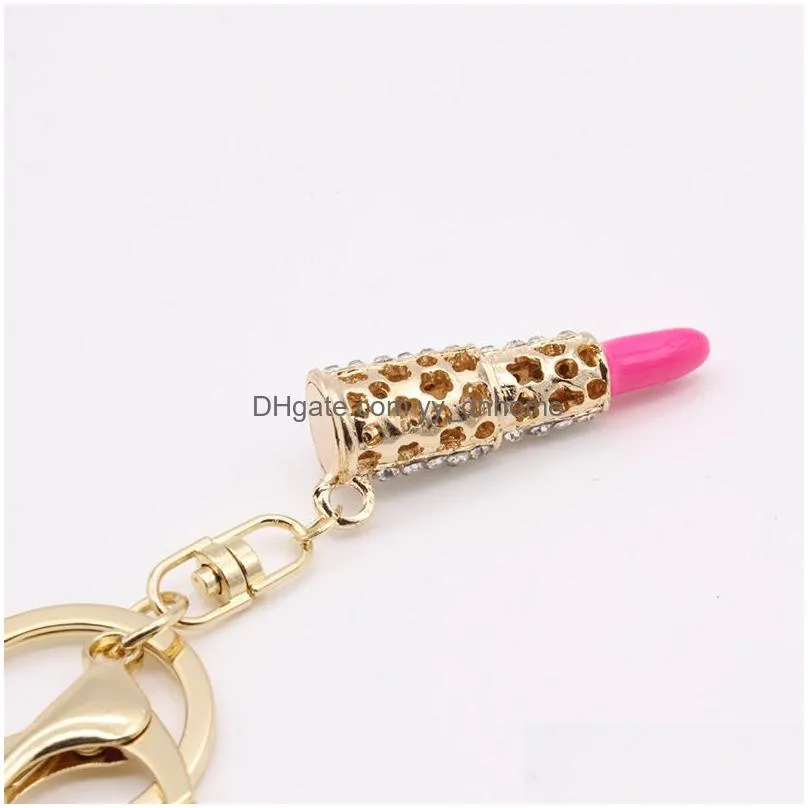 metal diamond lipstick keychain party gift creativity jewelry fashion crystal lipsticks keychains bag car accessories key ring gifts