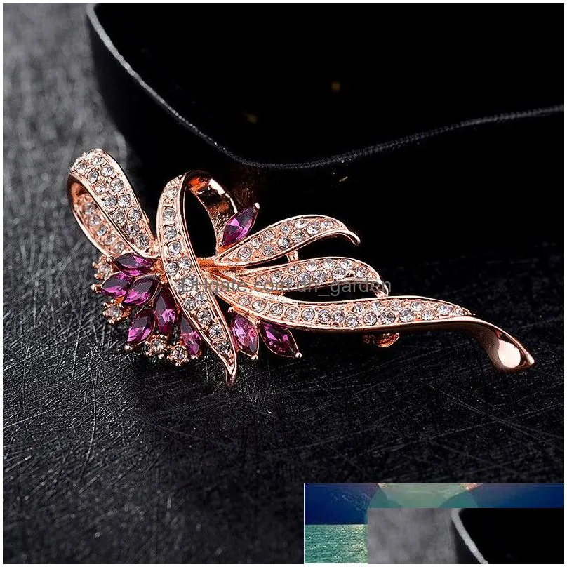 new female crystal stone brooch classic rose gold color party brooches for women dainty bridal flower love wedding brooch factory price expert design quality