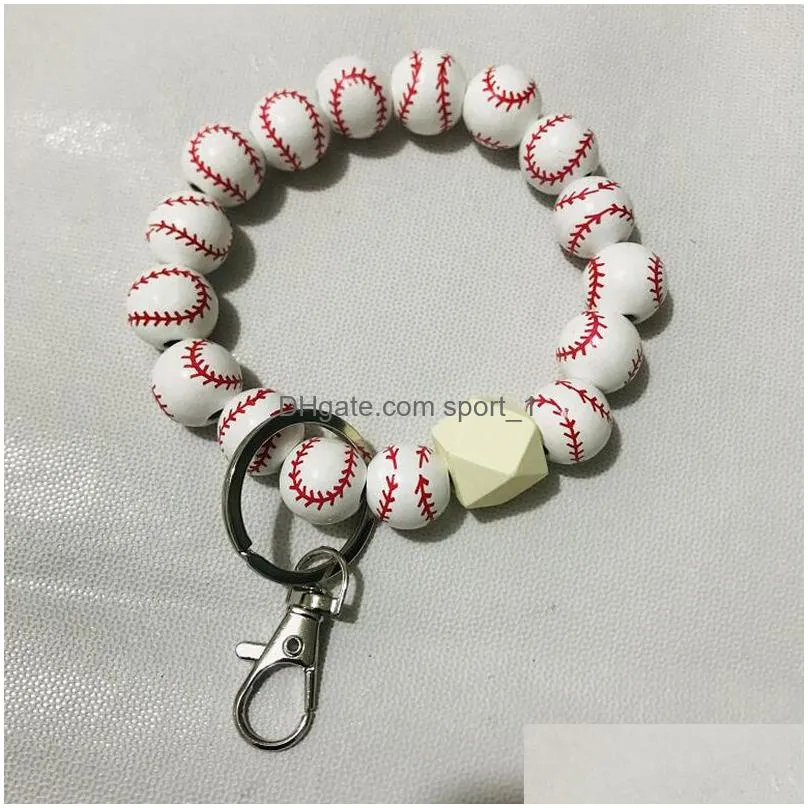 personalized baseball beaded bracelet keychain pu leather keychain pendant bag decoration wrist key chain keyring