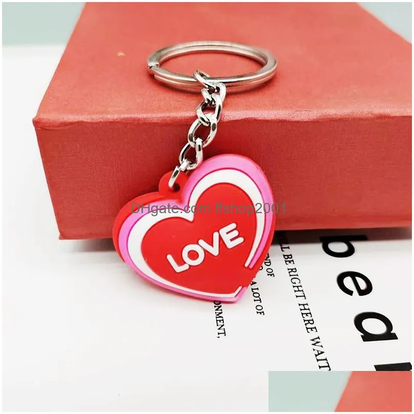 creative love keychain pendant pvc peach heart key chain bag decoration keyring valentines day gift