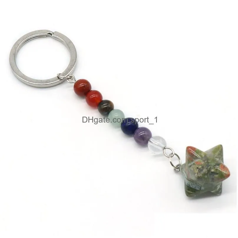 natural crystal keychain pendant 7 chakra stone tassel keychain luggage decoration key chain keyring