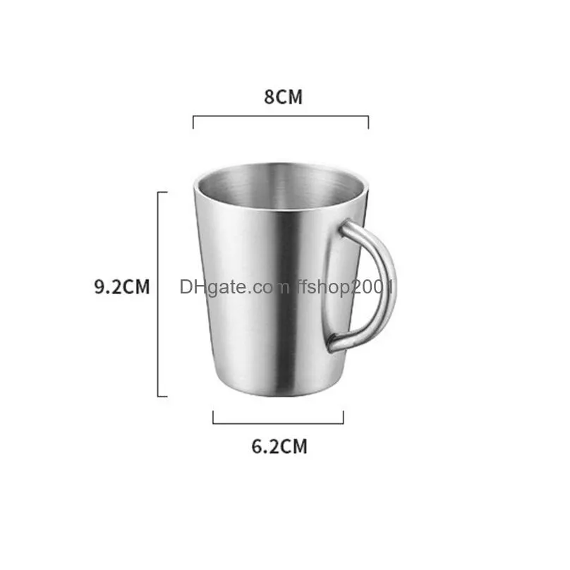 300ml stainless steel mug double insulation coffee cups household simple water cup with handle 4 colors