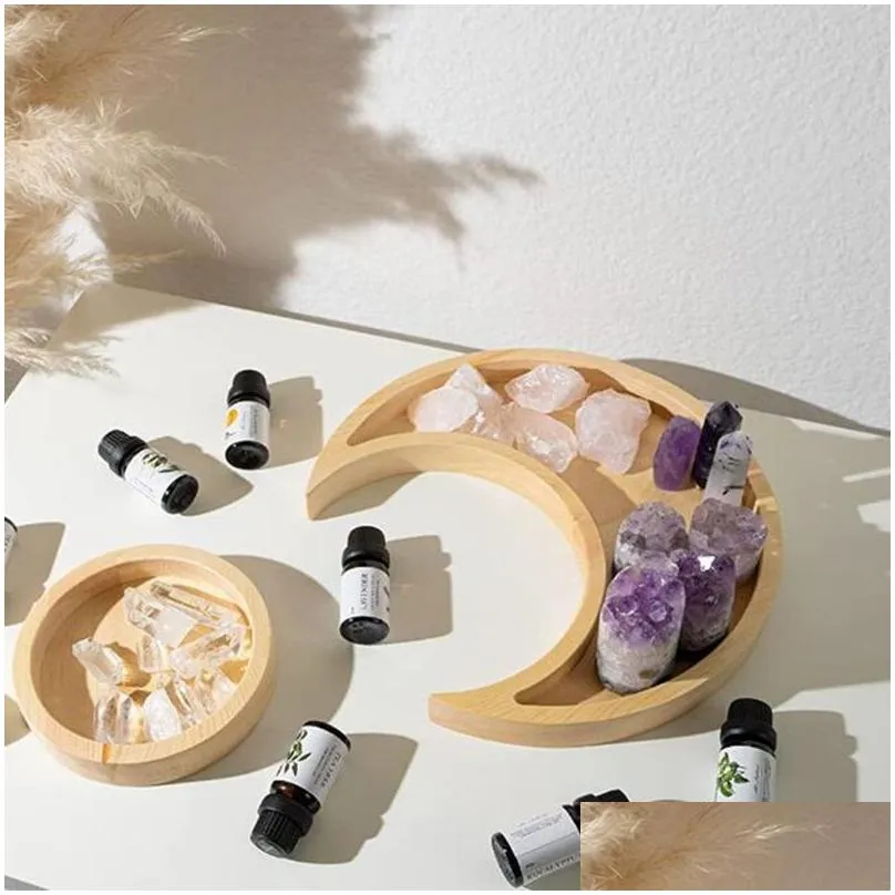 crystal wooden tray home decoration ornaments creative moon shape essential oil display tray