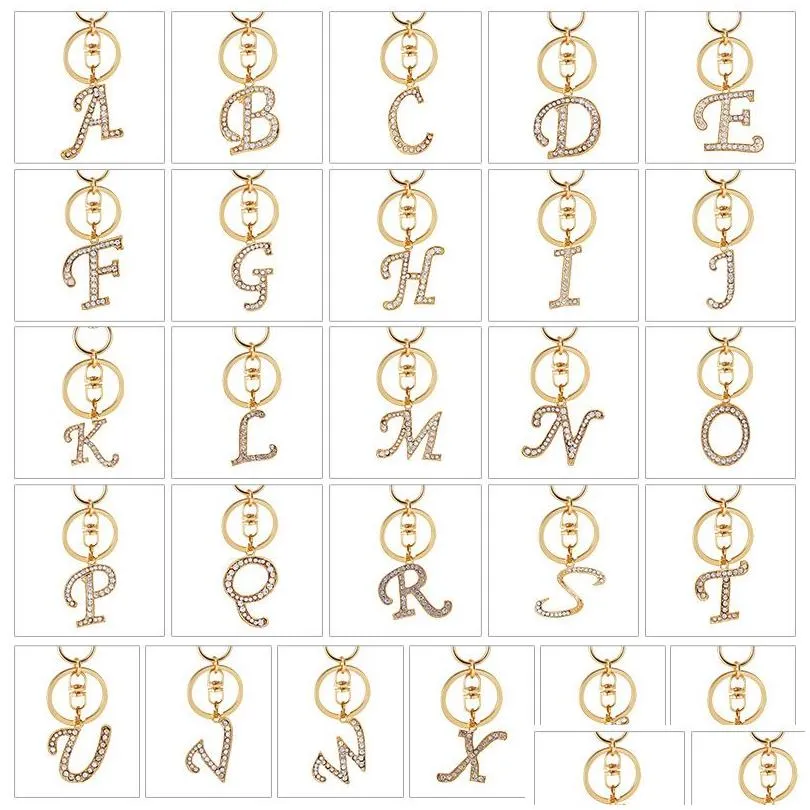 26 letter keychain pendant zinc alloy diamond keychain keyring diy fashion accessories key chain