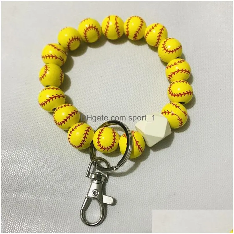 personalized baseball beaded bracelet keychain pu leather keychain pendant bag decoration wrist key chain keyring