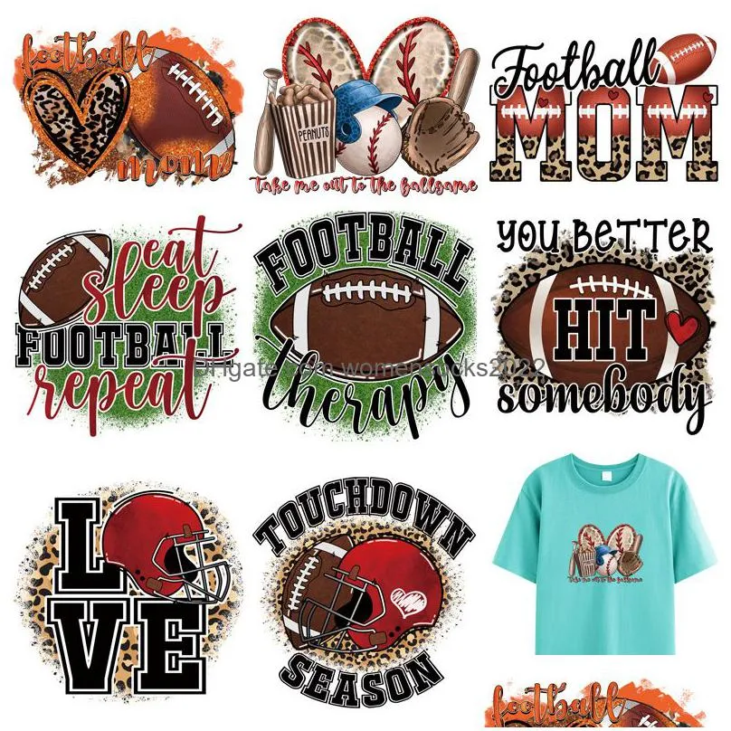 football iron ones sewing notions baseball pattern design heat transfer stickers decals diy clothes tshirt jacket backpacks