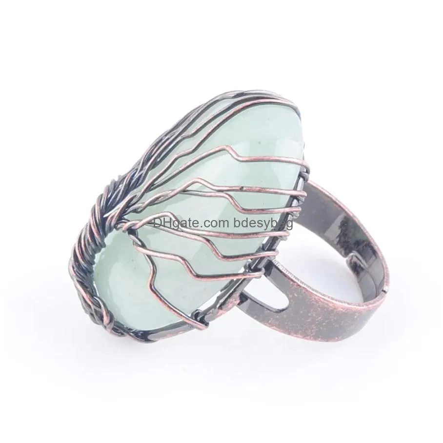 natural stone aventurine bead antique rings for women finger jewelry wire wrapped tree of life adjustable ring x3058