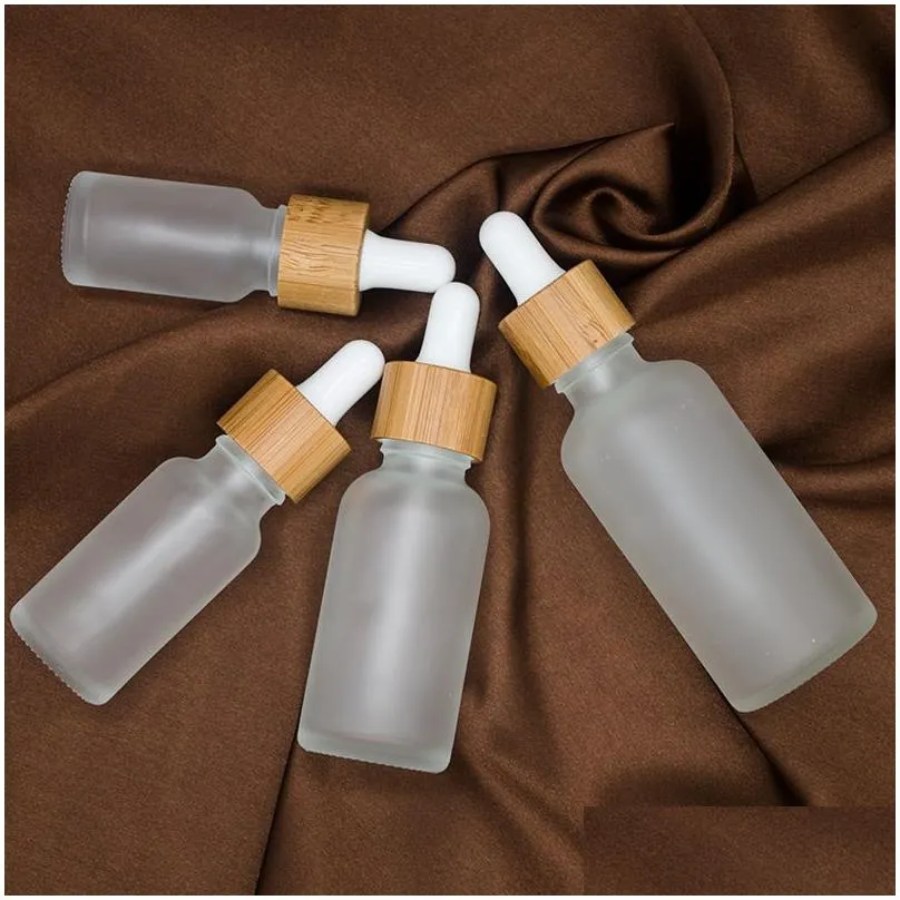 30ml glass dropper bottle bamboo ring frosted  oil bottles travel portable cosmetic empty bottling