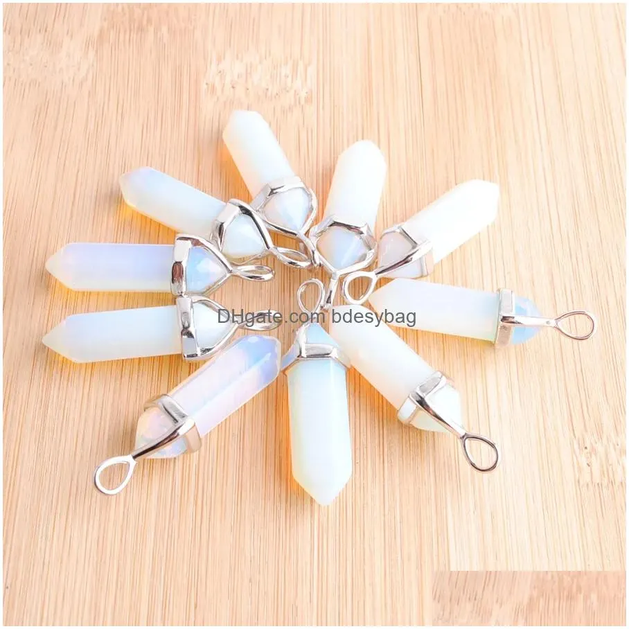 natural opal stone pendants for necklace jewelry diy making pendulum hexagonal point reiki jewellery gifts n3031